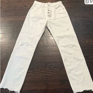 NWOT Moussy Howa White Distressed Straight Leg Jeans